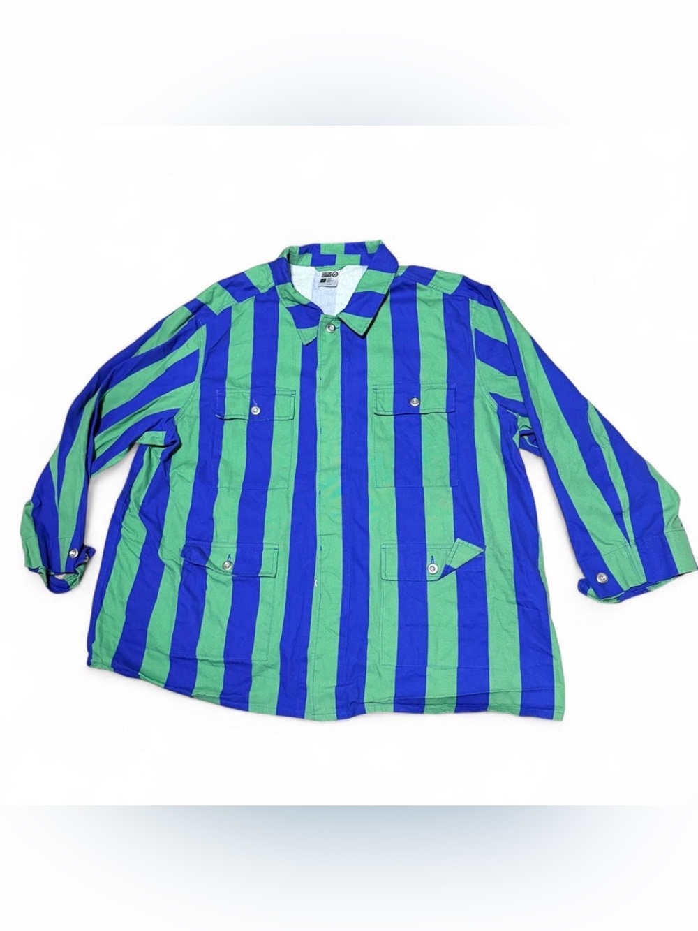 Target Men's Button-Down Shirt in Blue and Green Stripe